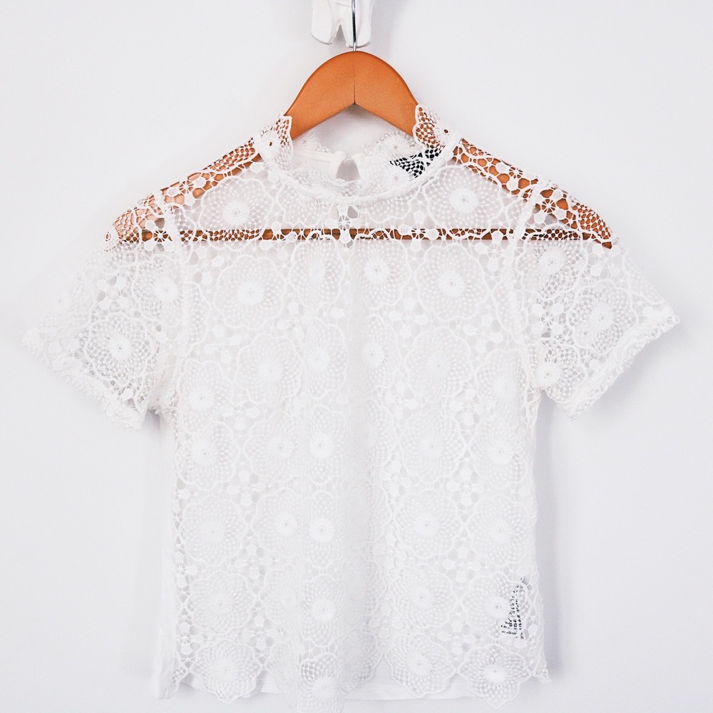 Topshop Lace Mock Neck Shirt - Picture 1 of 6